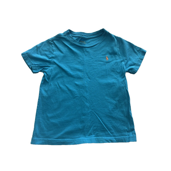 Polo Ralph Lauren Kid's T-Shirt Teal Blue Orange Pony Sz 5 Short Sleeve - Picture 1 of 6